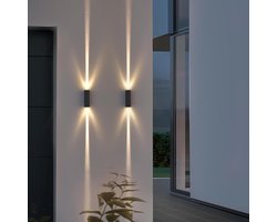 2 stuksLed buitenlamp, IP65, moderne wandlamp voor buiten, aluminium omhoog en omlaag lampen, 6 W, 3000 K, buitenverlichting voor binnen, huismuur, hal, terras, trappenhuis [Energieklasse E]