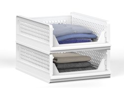 2 Stuks(S) Stapelbare kledingkast opbergdoos - stapelbare plastic opbergmand voor kast, kledingkast, organisator en opbergbak, trui, lade, plank, opbergcontainer voor kast, keuken, badkamer, kantoor, slaapkamer