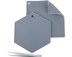 2 Styles Silicone Doming Mat - Square & Hexagon - Honeycomb Trivet Mat - Hot Pads - Spoon Rest - Resin Collector Mat - Heat Resistant Synthetic Rubber Pads - Keuken Tool met Tweezers voor Crafts