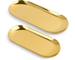 2 syuks-Dienbladen, roestvrijstalen dienbladen, gouden ovale dienbladen, metalen dienbladen, cosmetica- en sieradendienbladen, decoratieve borden, gouden dienbladen, taartdienbladen, kaarsendienbladen, koffiedienbladen (18 cm + 22,7 cm)