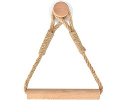 2 Touw handdoekhouders - Houten touw handdoekrol - Badkamer toiletrolhouder - Vintage toiletrolhouder - Hangend - Kan worden gebruikt voor badkamer- en toiletdecoratie - Toiletrolhouder - Zuignap - Zelfklevend - Hout en touw - Badkameraccessoires