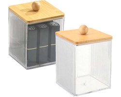 2 transparante badkamerorganizers voor wattenstaafjes | Stofdichte houders met deksel | Ruimtebesparend | Voor badkamer en kaptafel