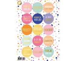2 vellen stickers - feest - gefeliciteerd - cadeauversiering - inpakken - geschenk - Jarig - Confetti - SNQ Cadeau Verpakkingen