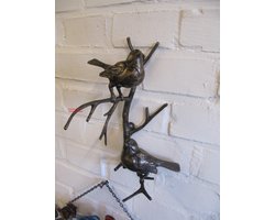 2 VOGELS OP TAK / MUURDECORATIE / MUSSEN / VERTICAAL / BRONS / BRONZEN BEELD