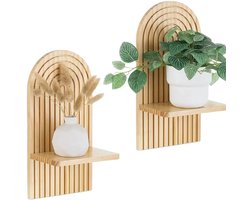2 Wandplanken - Planken - wandplank - wandplank zwevend - wandplank hout - Ovale decoratieve wandplanken - Natuurlijke houtkleur - Hout