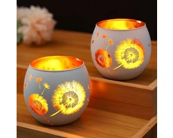 2 Waxinelichthouders - Decoratie geschenk - Paardenbloem - Kado - Gift - Troost - Verjaardagt