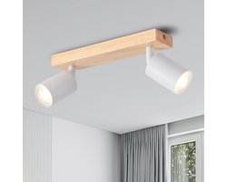 2-weg houten schijnwerper plafondlamp, witte slaapkamer keuken verlichting plafond, GU10 industriële plafondlamp fitting, spot lichtbalk binnen verstelbare licht plafond spot lamp (lampen niet