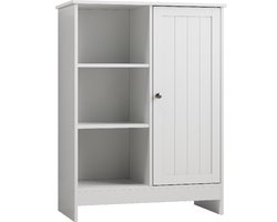 2 Witte vrije badkamerkast - smalle opbergkast 80 cm hoog - voor badkamer, woonkamer of hal - 60x30 cm met schuifdeur en open planken