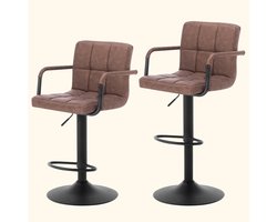 2 x Fluwelen Bar Kruk Arm Steun Hoogte Verstelbare Draaibare Bar Stoel 90-112cm Voet Steun PU Leren Antraciet & Donker Bruin Metalen Frame Zithoogte 62-84cm Gewatteerde Zetel Zitting 51x37cmArm Leuning Eetkamer Keuken Stoel Bar Bankstoel + Rugleuning