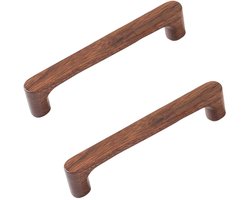 2 x Houten Kastgrepen Donker Notenhout - Handgrepen kast - 128mm Hartafstand - voor Lades en Meubels keukenkast