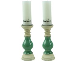2 x Kaarsenhouder kandelaar - 28 x 12 cm- incl. Bolsius Stompkaars Rustiek Wit 190x68 mm