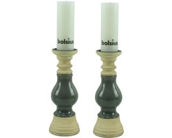 2 x Kaarsenhouder kandelaar - 33 x 12 cm- incl. Bolsius Stompkaars Rustiek Wit 190x68 mm