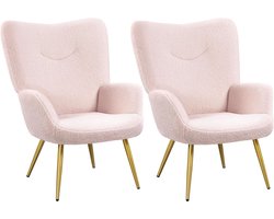 2 x moderne fauteuil, oorfauteuil van bouclé-weefsel, armstoel, leunstoel, beklede stoel, tot 136 kg belastbaar roze
