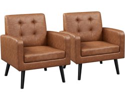 2 x oorfauteuil met comfortabele rugleuning gestoffeerde stoel tot 136 kg belastbaar televisiestoel voor woonkamer/slaapkamer stoel retro bruin
