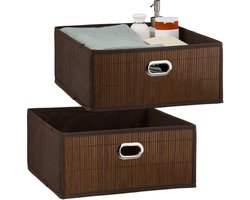 2 x opbergmand badkamer - bamboe mand - opbergdoos stof - opbergbox - bruin