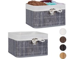 2 x opbergmand bamboe - opvouwbare mand - stof - decoratie - kastmand - grijs