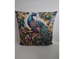 2 x Pauw Kussenhoezen-Sierkussens-Maat 45x45 cm-Kussentjes-Kussensloop-Kussens-Groen-Blauw-Kussens voor Jou-Dekbedovertrek-Broche Boetiek-Katoen met Linnen-