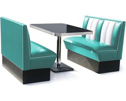 2 x Retro Classic Diner Bankje Turquoise + Tafel