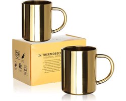 2 x roestvrijstalen bekers - 350 ml per thermobeker - onbreekbare thermische drinkbeker - dubbelwandige isolatiebekers goudkleurig (2 stuks - goudkleurig)