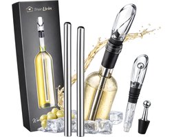 2 x Wijnkoeler Stick - 4-in-1 Wijnkoeler Staaf - Luxe Geschenkset - RVS - Lekvrij - Inclusief Schenktuit & Stopper - Geschikt Voor Elke Wijnfles - 2 Stuks