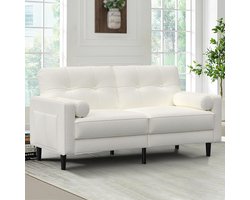 2-Zits Bank 149 x 63 x 89 cm - Luxe Linnen Sofa met Opbergvakken en 2 Kussens, Moderne Comfort Bank voor Woonkamer, Slaapkamer en Kantoor - Beige - NoviHome