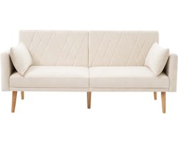 2-zits bank 2-in-1 multifunctioneel omvormbaar ontwerp met onafhankelijk verstelbare rugleuningen en vijf verstelbare armleuningen zachte fluwelen bekleding inklapbaar lendekussen stabiele constructie met zes poten 180×72×82 cm beige