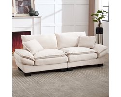 2-zits bank beige - compacte loveseat met diepe zit en pocketvering - 224 × 81 cm - Gepolsterde armleuningen - Houten frame met kunststof poten