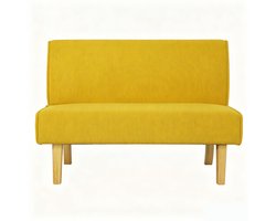 2-zits bank corduroy stof geel 110x62x85 cm compacte loveseat met houten poten – gestoffeerde sofa zonder armleuningen – moderne bank voor woonkamer en slaapkamer