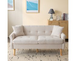 2-zits bank - gestoffeerde bank met armleuning - moderne tweezitsbank met 2 lendenkussens - chenillestof - beige