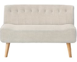 2-Zits Bank – Loveseat – Sofa – Tweezitsbank – Zitbank – Beige Linnen Look – Compact 117x56x78 cm – Stevig Metalen Frame Met Houten Poten