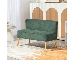 2-Zits Bank MiniLuxe™ Groen – Gestoffeerde Tweezitsbank met Corduroy-Look en Houten Poten, Compacte Bank voor Woonkamer of Slaapkamer – Medahomestore