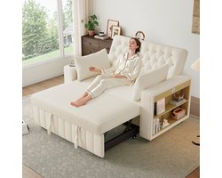 2-Zits Bank, Multifunctionele Slaapbank, Moderne Opvouwbare Bank Met Opbergruimte En Slaapfunctie, Bekerhouder, USB-Oplaadpoort En Kussens, Ruimtebesparende Bank Voor Woonkamer, Slaapkamer En Logeerkamer, Beige