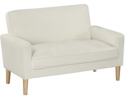2-Zits Bank – Tweezitsbank – Loveseat – Kleine Sofa – Bankje – Crème Kleur – Rubberen Houten Poten – Hoog Zitcomfort