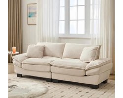 2-Zits Bank Velvet Beige - Moderne Loveseat met Extra Diepe Zitting en Sierkussens - Comfortabele Woonkamerbank voor Woonkamer, Slaapkamer en Kantoor - 224 cm