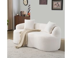 2-zits bank wit - compacte loveseat met ronde armleuningen - 170 × 70 cm - Compact voor kleine ruimtes - Vacuüm verpakt, geen montage nodig