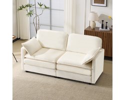 2-zits bank wit - compacte loveseat met ruime diepe zit - 167.5 × 85 cm - Zachte corduroy stof - Stabiel houten frame