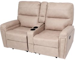 2-zits bioscoopfauteuil MCW-K17, relaxfauteuil TV fauteuil bank, nosa ophanging bekerhouder vak ~ stof/textiel beige