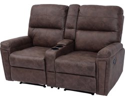 2-zits bioscoopfauteuil MCW-K17, relaxfauteuil TV fauteuil bank, nosa ophanging bekerhouder vak ~ stof/textiel bruin