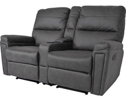 2-zits bioscoopfauteuil MCW-K17, relaxfauteuil TV fauteuil bank, nosa ophanging bekerhouder vak ~ stof/textiel donkergrijs