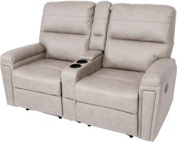 2-zits bioscoopfauteuil MCW-K17, relaxfauteuil TV fauteuil bank, nosa ophanging bekerhouder vak ~ stof/textiel lichtgrijs