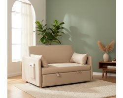 2-zits Chaise Longue Sofa Bed - 3-in-1 Verstelbare Sofa met Slaapfunctie, ComfortSoft 22HD Kussen, 2 Kussens en Opbergtassen – Beige / Marengo Grijs – Luxe Moderne Bank voor Woonkamer en Gastenkamer House&Garden