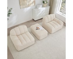 2-Zits Hoekbank - Teddy Loungebank Met Diepe Zit - Gebroken Wit