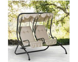 2-zits Hollywood Swing Garden Swing With Sun Roof Garden Steel Beige 170 x 136 x 170 cm