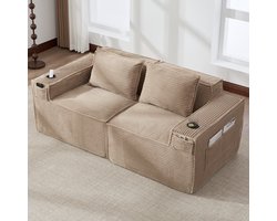 2-Zits Ribstof Bank - Moderne Modulaire Sofa Met Springkern En Bekerhouder