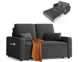 2-zits Slaapbank – 3-in-1 Opvouwbare Slaapstoel en Bankstel met Verstelbare Rugleuning – Comfortabele Zetel en Tweepersoonsbed voor Woonkamer, Slaapkamer of Logeerkamer-Donkergrijs