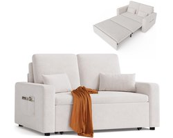 2-zits Slaapbank – 3-in-1 Opvouwbare Slaapstoel en Bankstel met Verstelbare Rugleuning – Comfortabele Zetel en Tweepersoonsbed voor Woonkamer, Slaapkamer of Logeerkamer-Wit