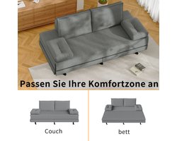 2-zits slaapbank 90/180x200 cm, met beklede rugleuning, opvouwbare matras, linnen stof, opklapbare bank, ideaal voor woonkamer en slaapkamer (grijs)