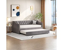 2-zits Slaapbank – Bedbank – Slaapbankje – Logeerbed – Bankbed – Grijs – King Size 90x200 cm – Duurzame Linnen Bekleding