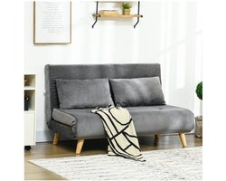 2-zits Slaapbank met bedfunctie, inklapbare bank met verstelbare rugleuning, kussens, slaapbank met fluweelachtige uitstraling, grijs, 130 x 78 x 79cm