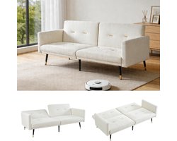 2-Zits Slaapbank - Velvet Sofa Bed Met Verstelbare Rugleuning - Opvouwbare Bank Voor Woonkamer En Slaapkamer - 5 Standen Relaxbank - Beige